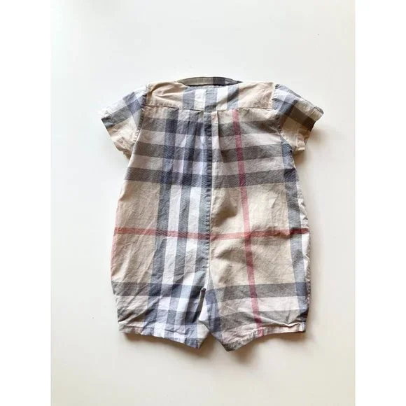 Kids' BURBERRY Light Tan Nova Check Plaid One Piece Jumpsuit Romper, Size 6M - Picture 9 of 12